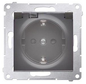 Kontakt Simon Kontakt_Simon Gniazdo Schuko do wersji IP44 z przesłonami z uszczelką ramki (moduł) 16A. 250V. zaciski śrubowe. klapka transparentna antracyt DGSZ1BZ.01/48A