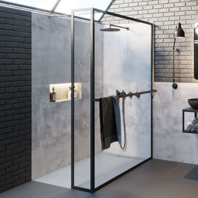 Riho Lucid GD402 Kabina Walk-in 100x30x200 cm profile czarny mat szkło przezroczyste