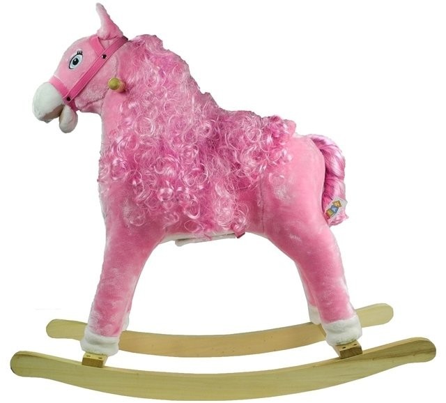 Import LEANToys Koń Na Biegunach Różowy z Lokami Dźwięki 74 cm