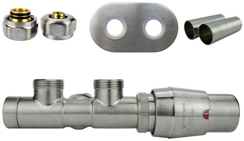 Varioterm Zawór termostatyczny TWINS All in One z rozetą owalną - nikiel szlifowany alu-pex - PEX 16 mm prawa ATSGS0208CFK/P(Pex)