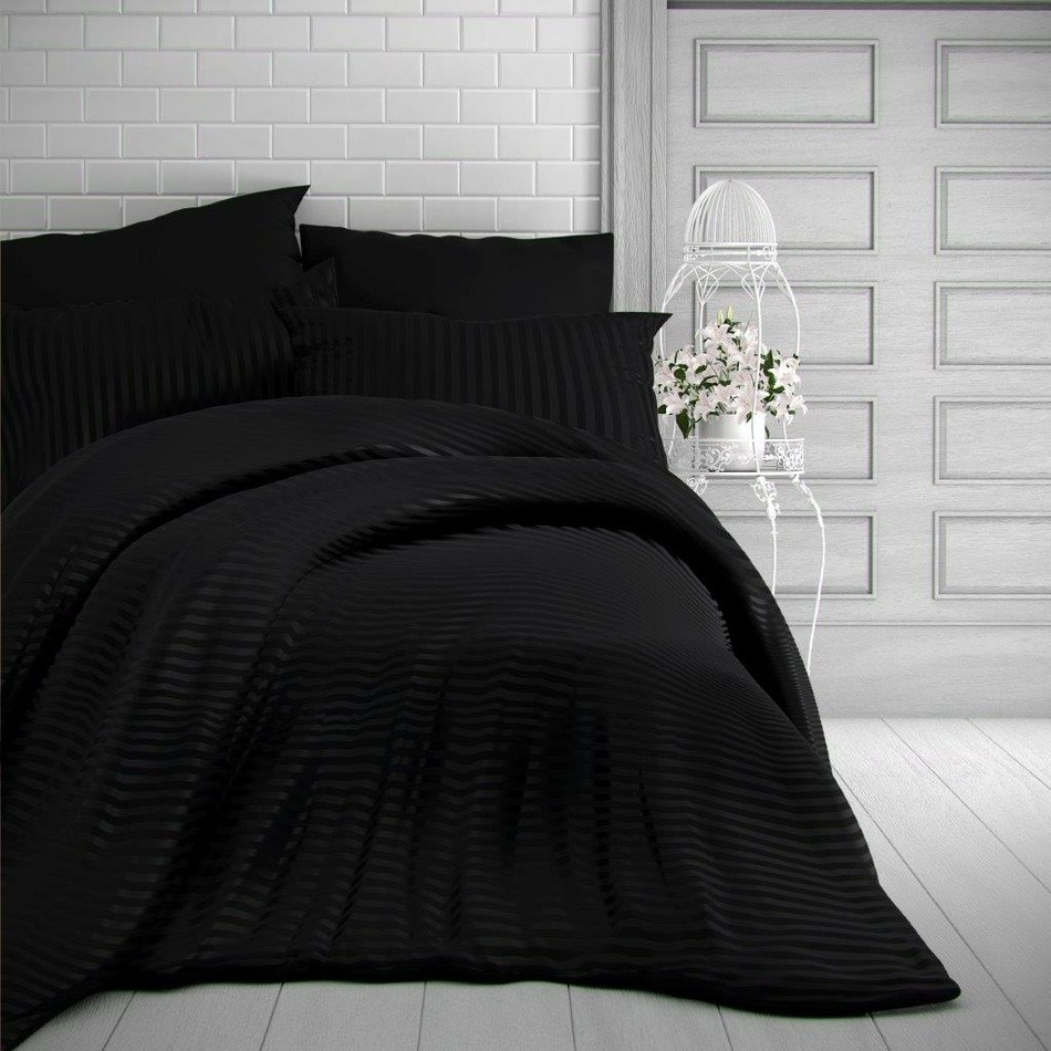 Kvalitex Pościel satynowa Stripe czarny, 140 x 200 cm, 70 x 90 cm, 140 x 200 cm, 70 x 90 cm
