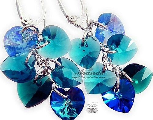 Swarovski Kolczyki Blue Zircon Mix Serca Srebro