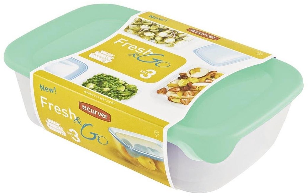 Curver Zestaw pojemników na żywność Fresh&Go, miętowy,3 szt.
