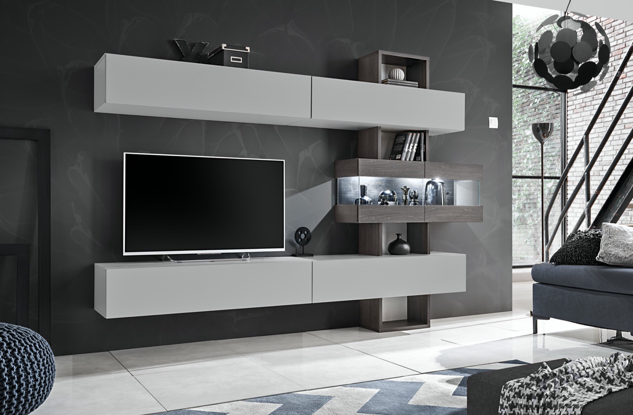 Meblościanka Tokyo dąb grafit/perła gray + led 20 DGPG TK