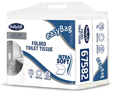 Bulky Soft bulky Soft BS-67582 papier toaletowy Interfold easybag zestaw, 2-warstwowe, odpowiedni dozownik, BS-wysokość 01110, biały (6000 szt.) BS-67582