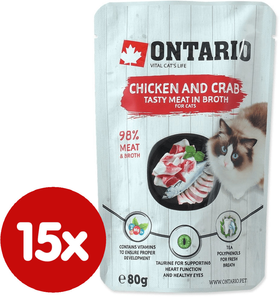 Ontario mokra karma dla kota Chicken and Crab in Broth 15x80 g