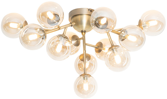 QAZQA Moderne plafondlamp brons met amber glas 12-lichts - Bianca 104769