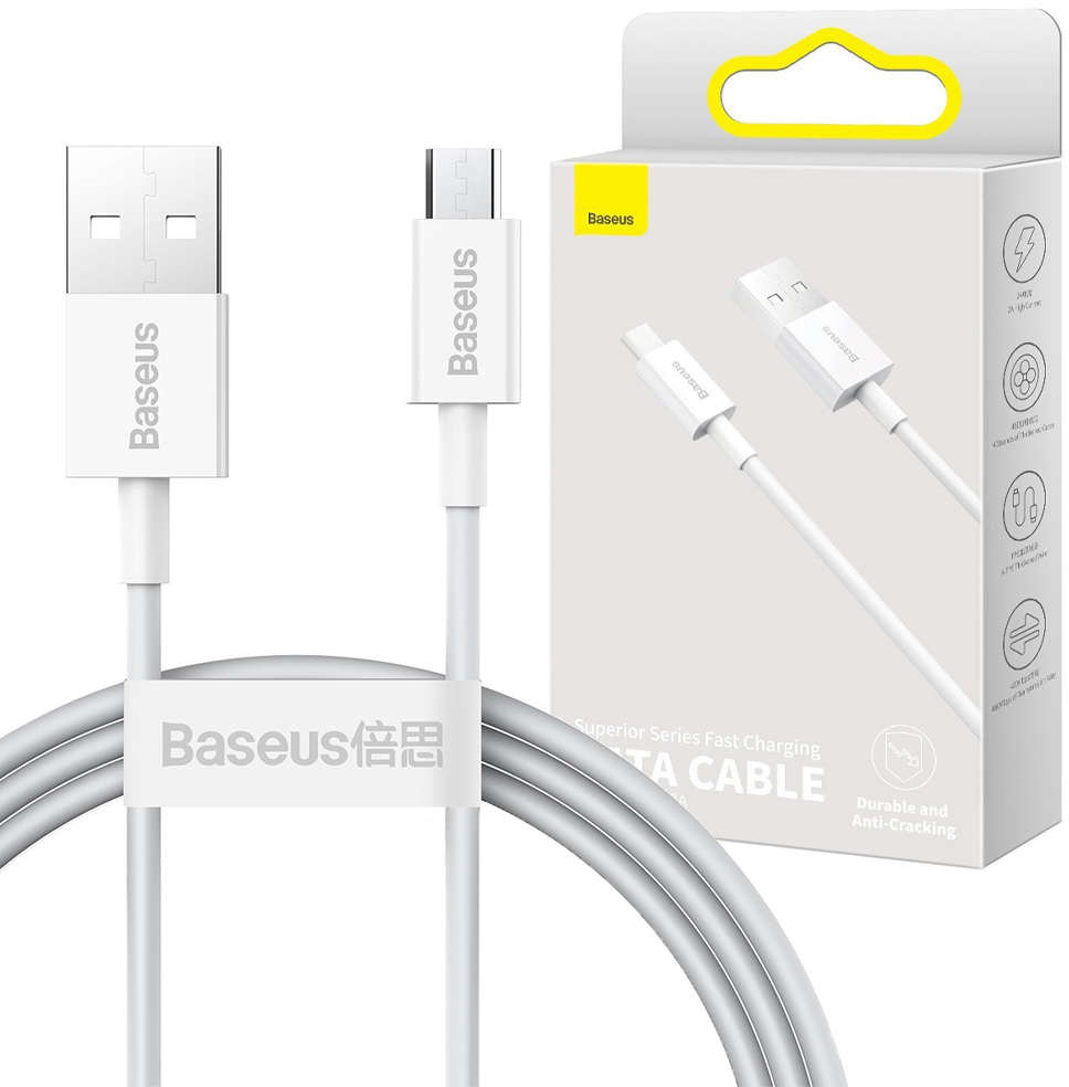 Baseus Wytrzymały kabel Superior USB do micro USB 2A 1m Biały CAMYS-02