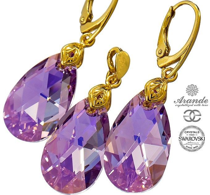 Arande NOWE SWAROVSKI piękny komplet AMETHYST GOLD ZŁOTE SREBRO 700462