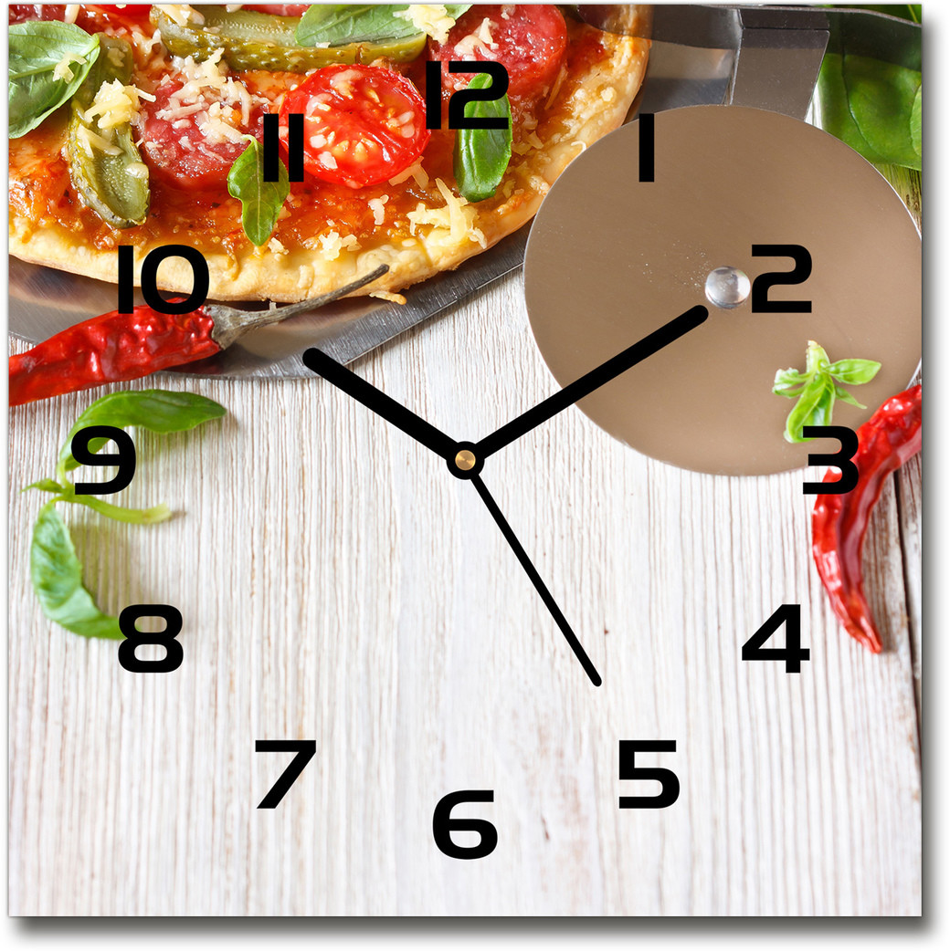 Zegar ścienny szklany kwadratowy Pizza
