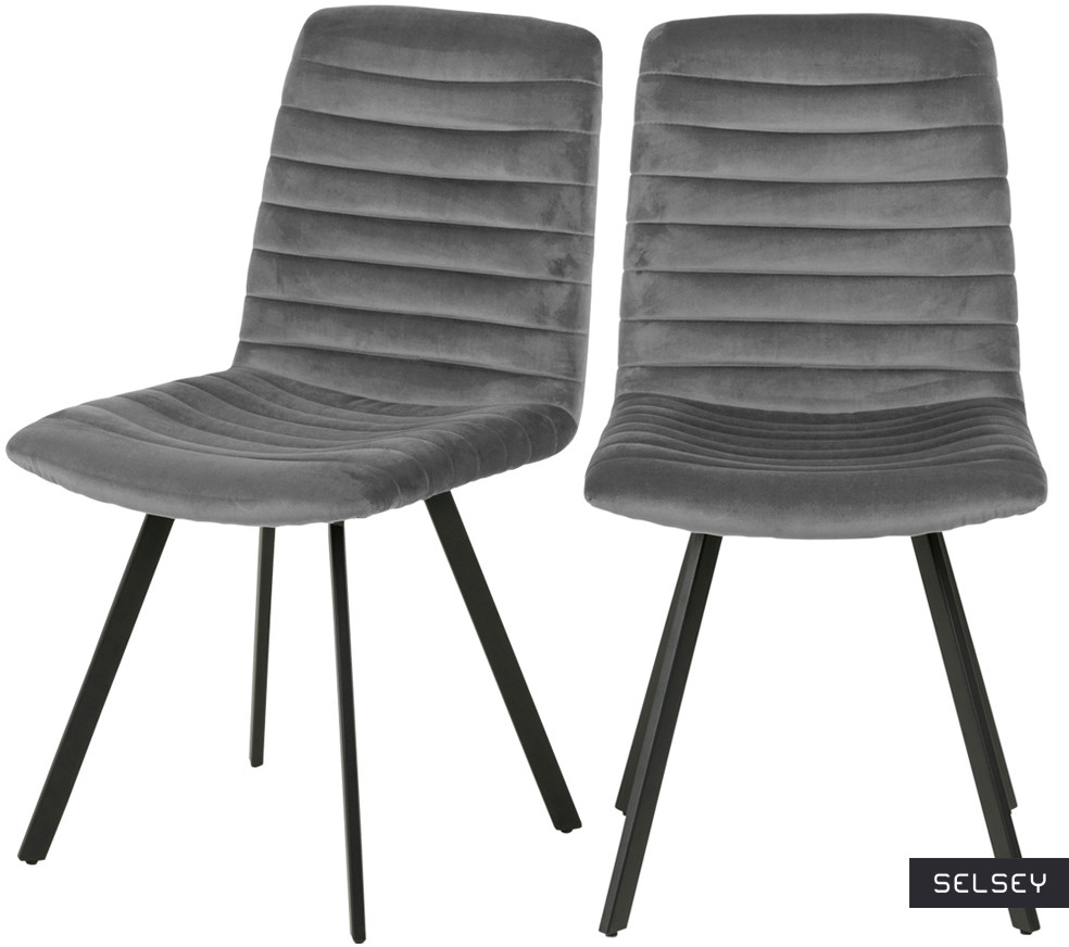 SELSEY Zestaw dwóch krzeseł tapicerowanych Kimmy ciemnoszare na metalowych czarnych nogac
