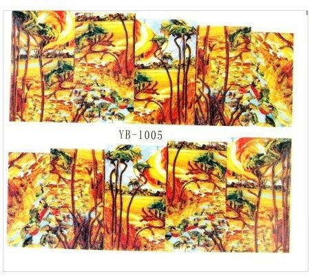 Allepaznokcie Naklejki wodne do paznokci arkusz 6,5 x 5,5 cm na 10 palców yb Nr 1005