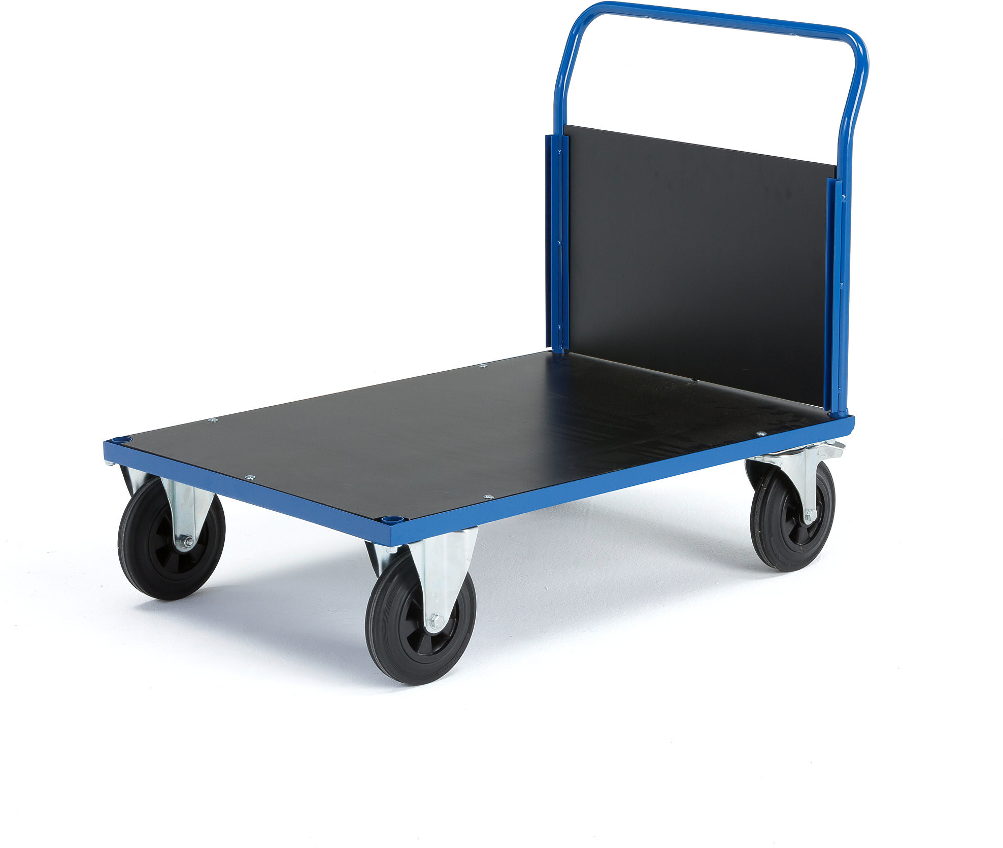 AJ Produkty Wózek platformowy TRANSFER, 1 drewniana rama końcowa, 1000x700 mm, gumowe koła, z hamulcem