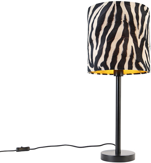 QAZQA Nowoczesna lampa stołowa czarna z kloszem zebra 25 cm - Simplo