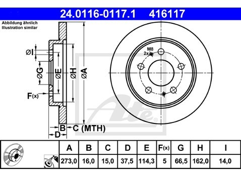 ATE TARCZA HAM 24.0116-0117.1 DAIHATSU TERIOS 1.5 VVT-I 10-  24.0116-0117.1