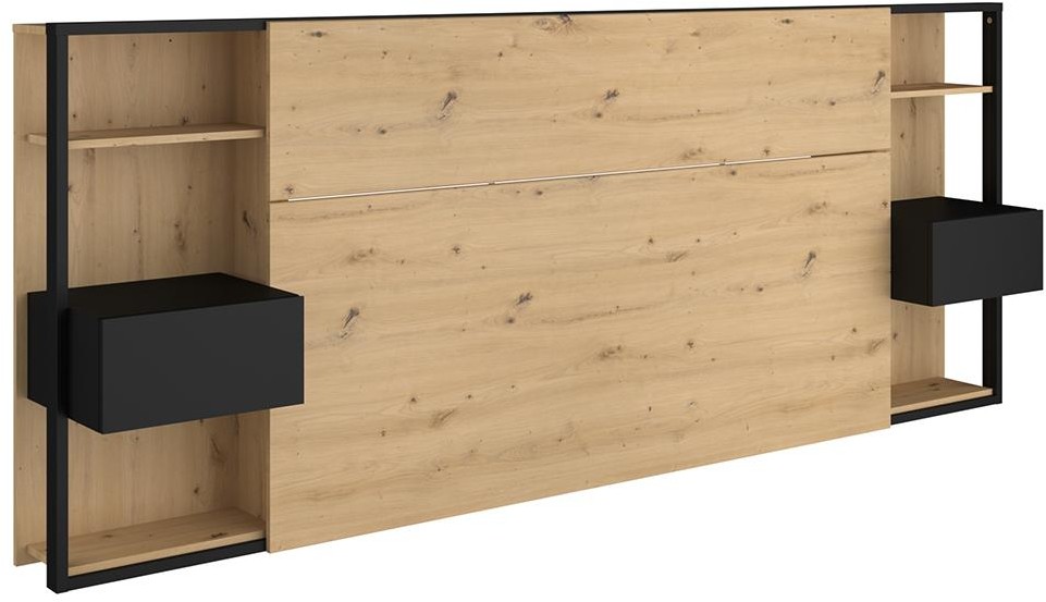 Vente-Unique pl Zagłówek z szafkami nocnymi MISTA 160 cm kolor dębowy i czarny