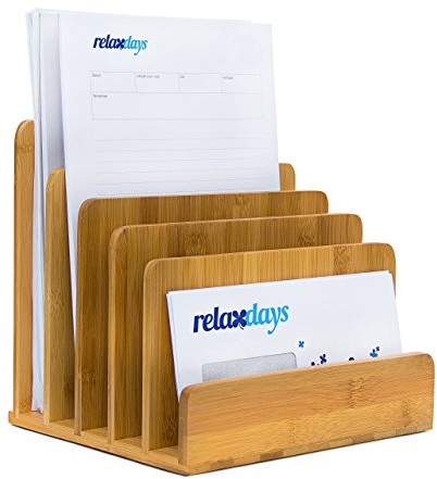 Relaxdays organizer na dokumenty do postawienia na biurku, z bambusa, wysokość x szerokość x głębokość: ok. 23 x 24,5 x 20,5 cm, praktyczne przegródki na listy i dokumenty, model: natur 10019131