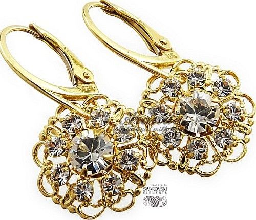 Swarovski Nowe Unikat Kolczyki Crystal Flow Gold
