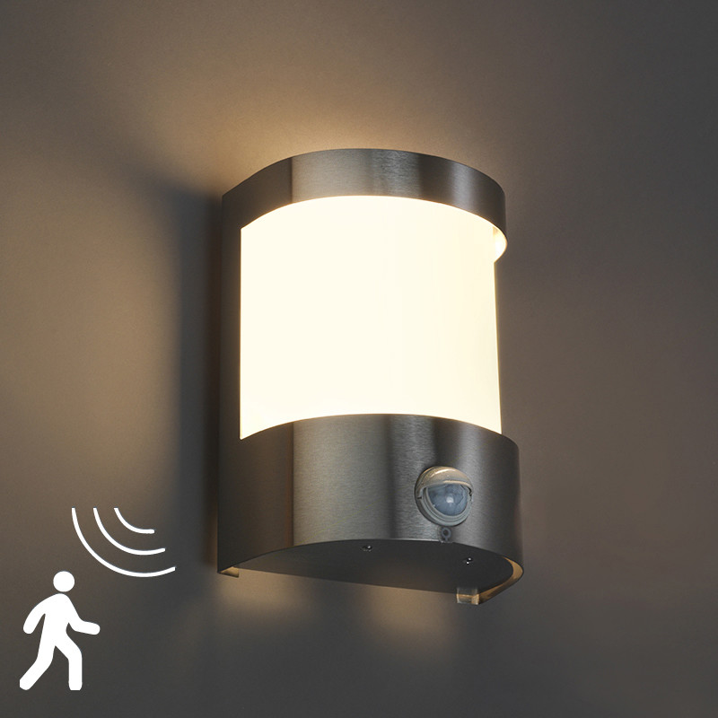 QAZQA Nowoczesny kinkiet zewnętrzny stal czujnik ruchu/zmierzchu IP44 - Mira