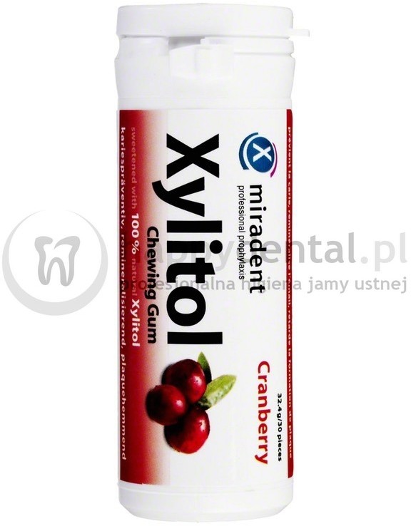 Miradent MIRADENT Xylitol Chewing Gum 30sztuk - guma do żucia z ksylitolem przeciw próchnicy (smak: Żurawina - CRANBERRY)