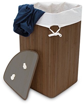 Relaxdays narożny składany kosz na pranie, z drewna bambusowego, 65 x 49,5 x 37 cm (wys. x szer. x gł.), pojemność 64 l, z wyjmowanym workiem bawełnianym na pranie, do narożników i wnęk w łazience, ko 10019052- (10019052-93)