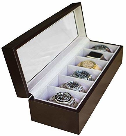 CASE ELEGANCE Solid Espresso Wood Watch Box organizer with glass wyświetlacz Top by Case Elegance