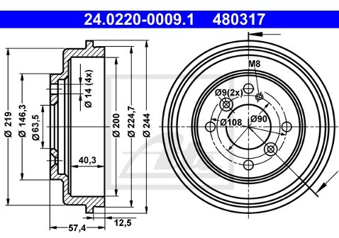 ATE Bęben hamulcowy 24.0220-0009.1
