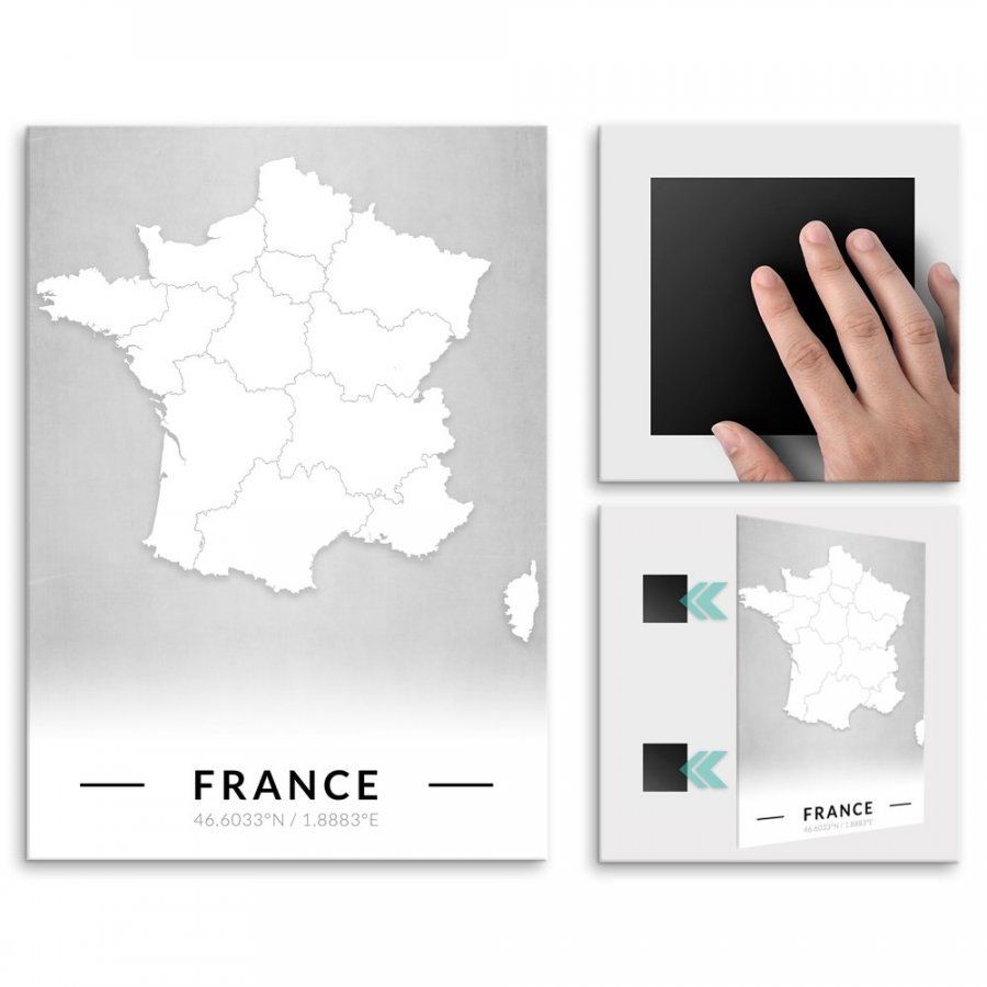 Francja Pix4home Plakat metalowy Mapa B&W M POS-M-03930