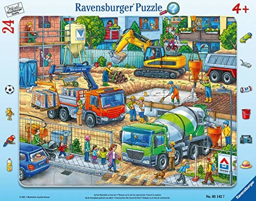 Ravensburger PUZZLE Puzzle dziecięce 05142 Na placu budowy jest coś wyjątkowego. Puzzle ramowe dla dzieci od 4 lat, z 24 elementami 05142