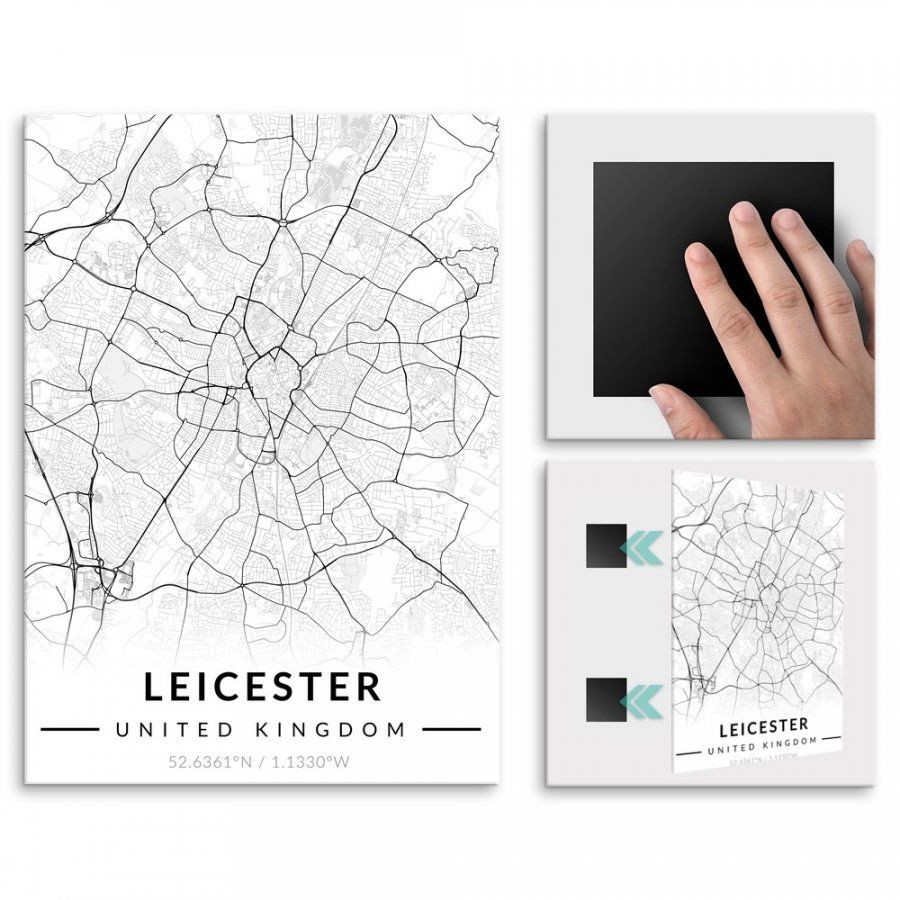Pix4home Plakat metalowy Mapa B&W Leicester L POS-L-04021