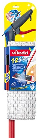Vileda 1-2 Spray mop podłogowy płaski, z wbudowanym spryskiwaczem płynu myjącego, w zestawie z drążkiem 140626