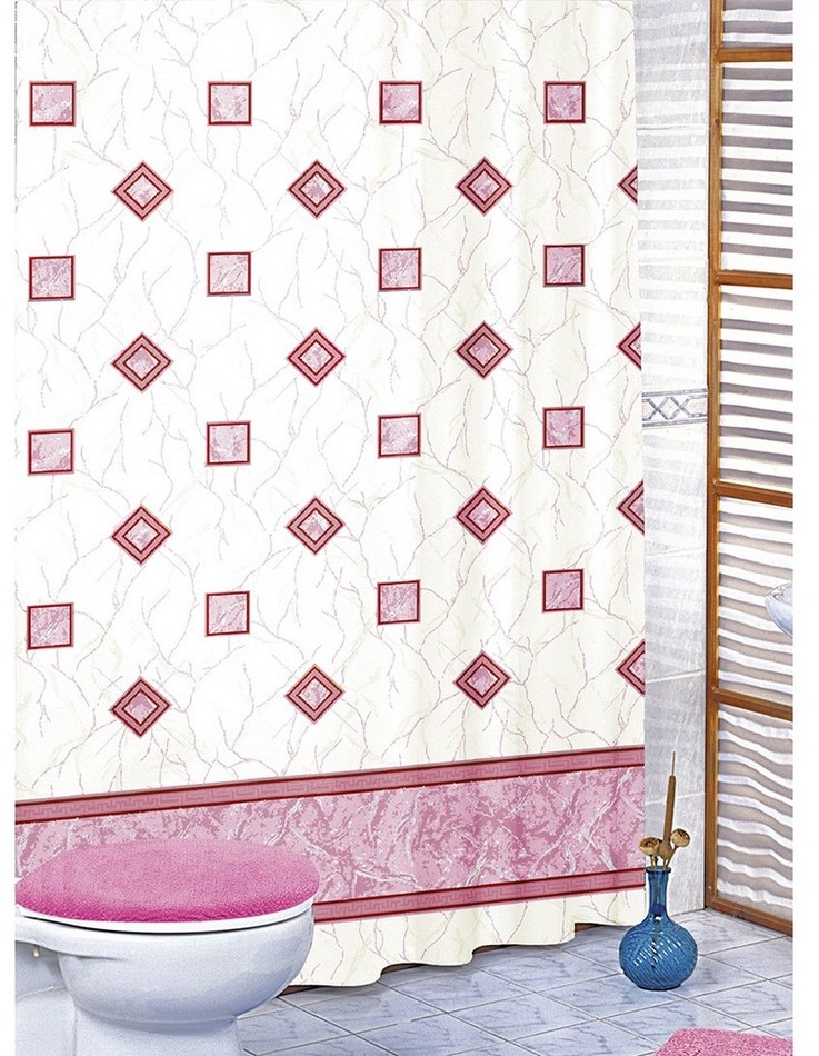 Bellatex Zasłona prysznicowa Kwadraty różowy, 180 x 200 cm