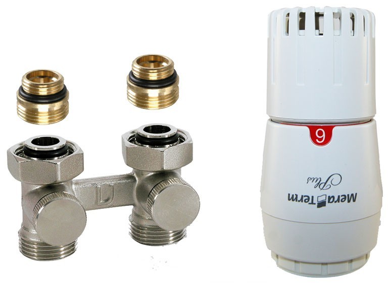 Vario Term Zestaw zaworów Premium Plus, Typ zaworu: Prosty, Mocowanie głowicy: Gwint M30x1,5, Nyple redukcyjne: Z nyplami redukcyjnymi 3/4'' / 1/2 '' PRNYGS0506C/FP