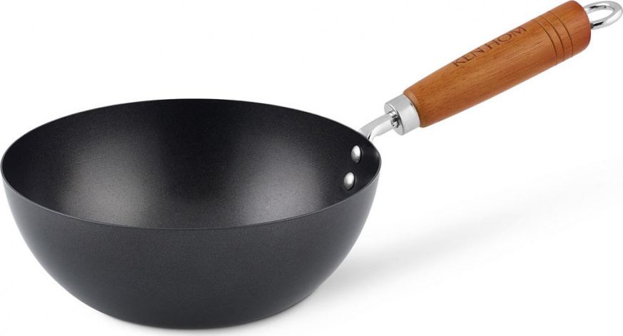 NoName Patelnia mini wok patelnia z drewnianą rączką 20 cm stal/drewno czarny/brązowy twm_592424