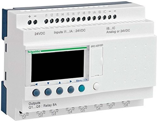 Schneider Electric SR2 a201bd Smart przekaźnik kompaktowy, S/przekaźnik relógio, 8 gniazda we/wy, 20 E S, wyjście 8 A power termiczna, 24 V DC SR2A201BD