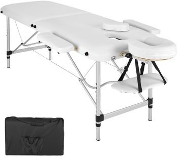 TecTake 2-strefowy stół do masażu z tapicerką i aluminiową ramą biały 402788
