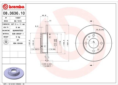 BREMBO Tarcza hamulcowa 08.3636.10