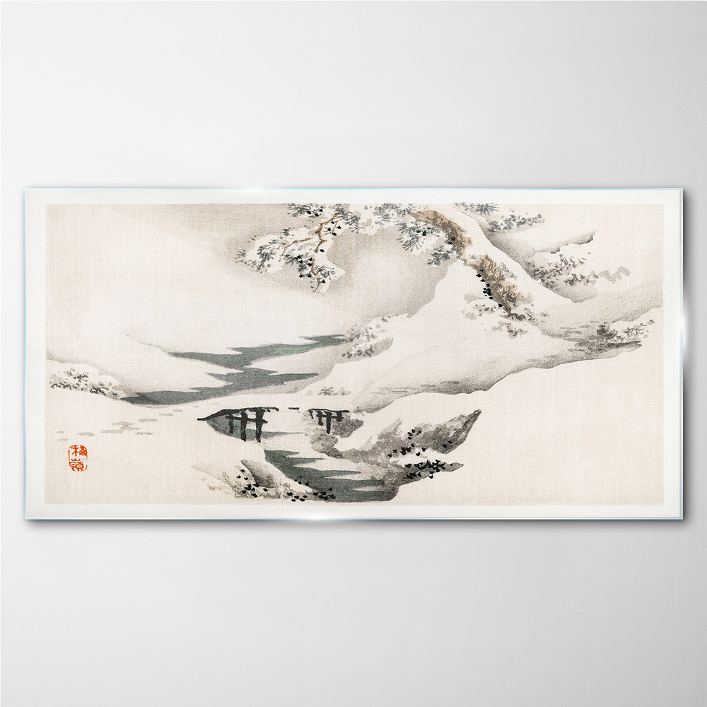 PL Coloray Obraz Szklany Zima Drzewo Śnieg Rzeka 140x70cm