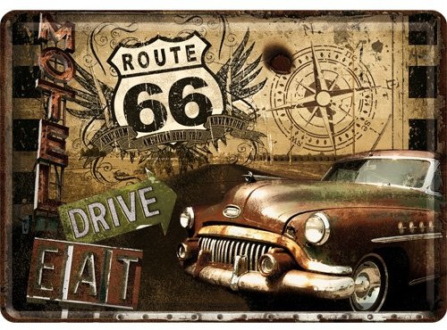 Nostalgic-Art 10201 US klasy i kategorie dróg Route 66 blaszana pocztówka Road Trip,, 10 x 14 cm 10201