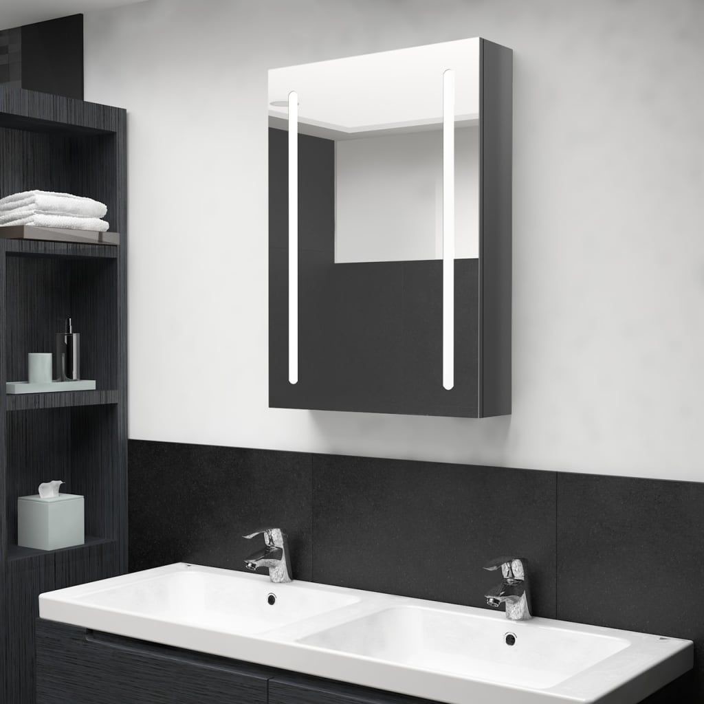 vidaXL Szafka łazienkowa z lustrem i LED lśniąca szarość 50x13x70 cm 326498