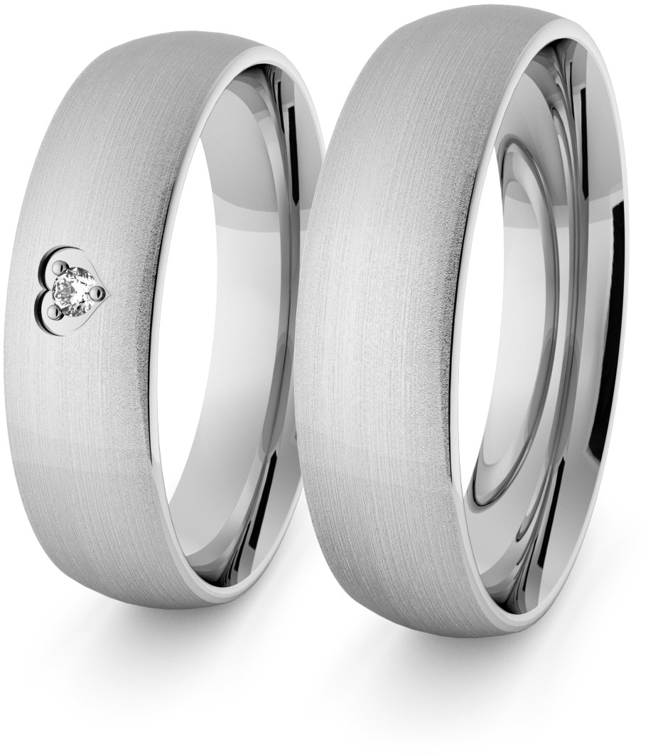 Eminence Obrączki ślubne klasyczne z białego złota niklowego 5 mm z sercem i brylantem - 71 Au-classic-5-71