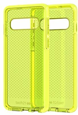 TECH21 Tech Enterprises ochronne etui na Samsung Galaxy S10 cienkie wzorzyste tylna osłona z FlexShock - Evo Check - neonowy żółty T21-6923