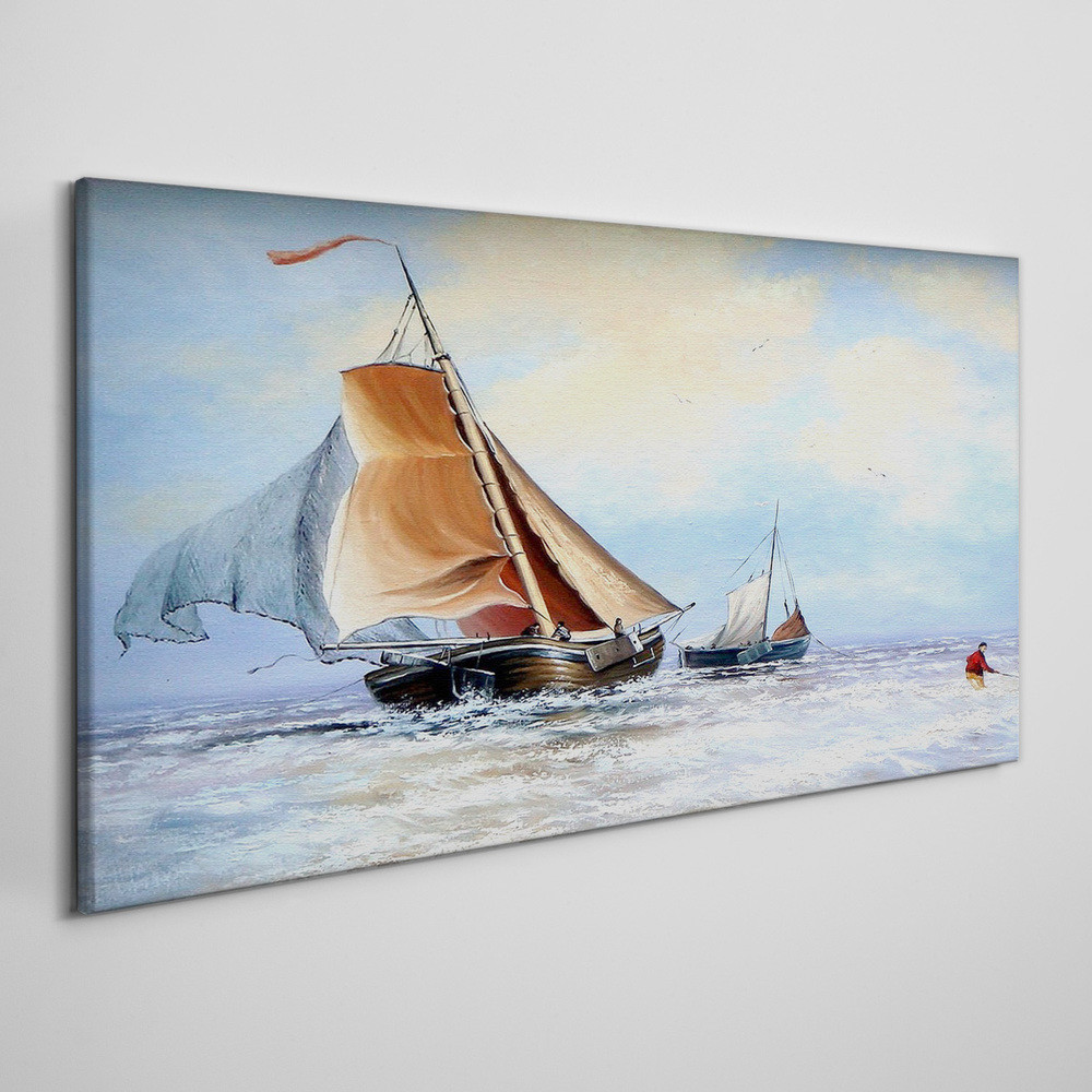 PL Coloray Obraz na Płótnie morze statek fale chmury 140x70cm