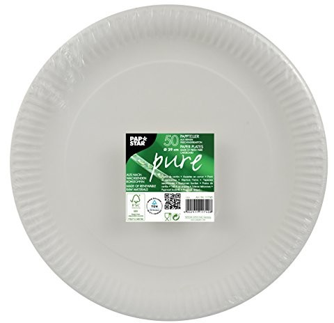 Papstar kartonowy talerz jednorazowy Biały, okrągły (50 sztuk), wykonana z 100% nowej tektury, średnica 29 cm, z certyfikatem FSC, przystosowane do kontaktu z żywnością, # 11740 11740