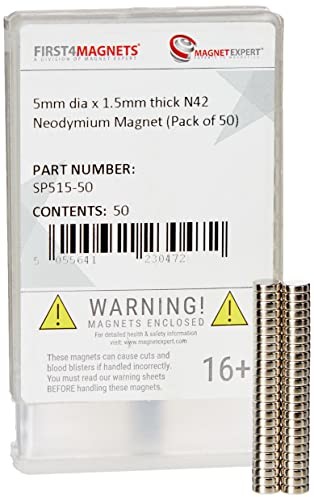 first4magnets Magnes neodymowy 5 mm średnicy x 1,5 mm grubości N42 magnes neodymowy (opakowanie 50 szt.) SP515-50