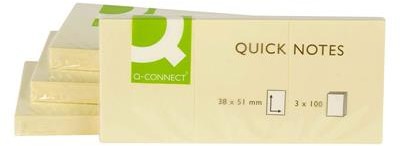 Q-CONNECT Bloczek samoprzylepny 38x51mm 3x100 kart. jasnożółty KF10500