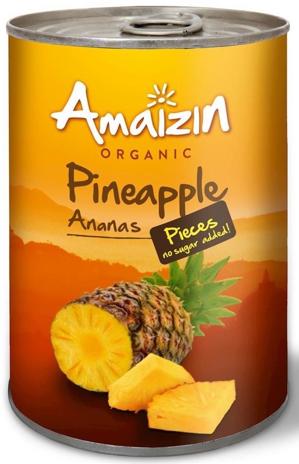 AMAIZIN ANANAS KAWAŁKI W SOKU WŁASNYM BIO 400 g AMAIZIN bioplanet-8717496904317