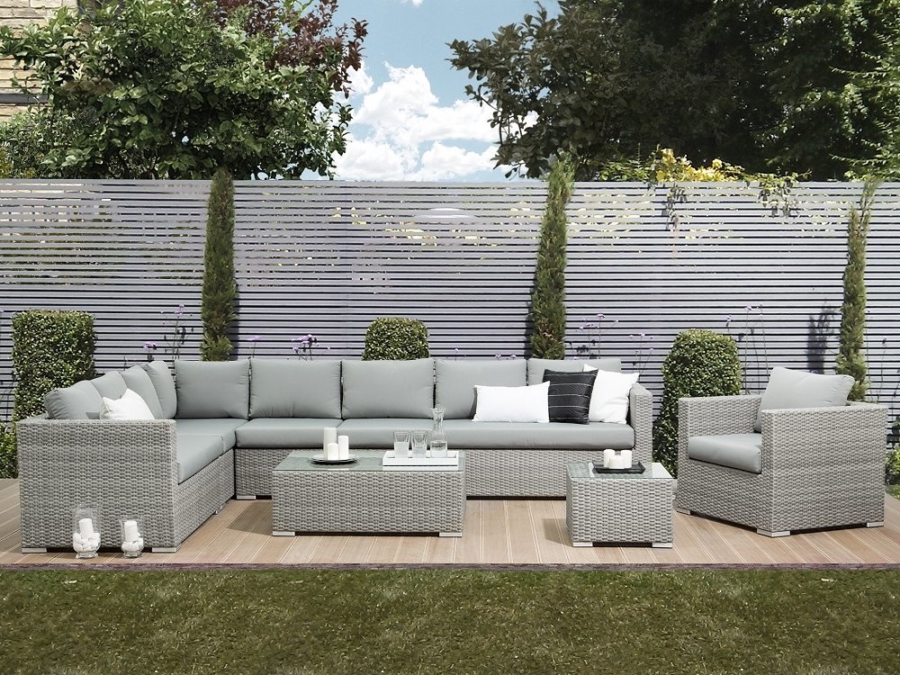 Beliani Zestaw mebli ogordowych szary rattan 8-osobowy XXL