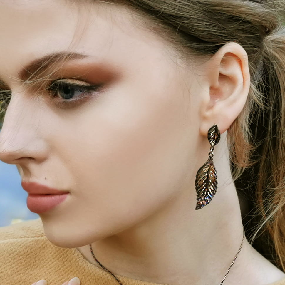 Venus Galeria Podójne listki duże kolczyki srebrne