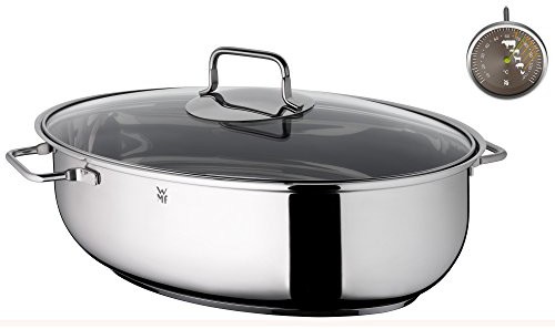 WMF Profi LECT brytfanna owalna, z pokrywą gratis termometr, szkło, stal nierdzewna Cromargan, indukcyjnych, nadaje się do mycia w zmywarce, pieczenie w piekarnikach, 38 x 26 x 12 cm, 7,8 L 788029990